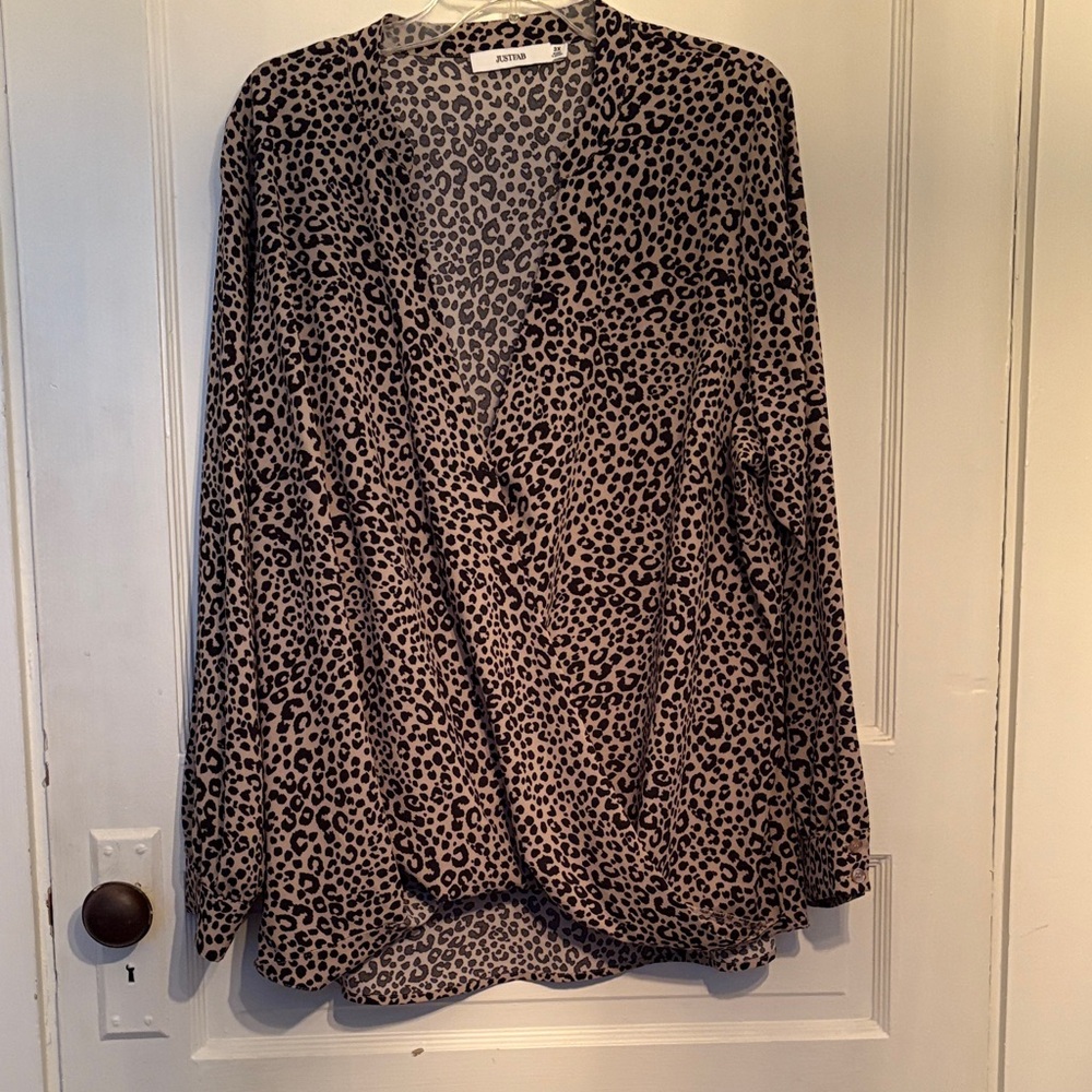 JustFab Black and Tan Animal Print Blouse